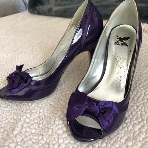 Purple open toe heels
